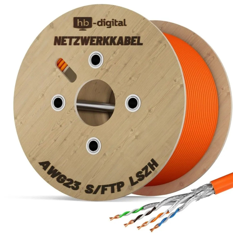 hb-digital CAT 7 Netzwerkkabel S/FTP AWG23 LSZH Ethernet LAN Kabel Orange 500m - Bild 1