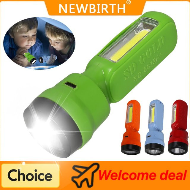 NEWBIRTH Mini-Kinder-Taschenlampe mit COB und XPE-LED, wiederaufladbare USB-Taschenlampe in Grün für Camping und Outdoor - Bild 1