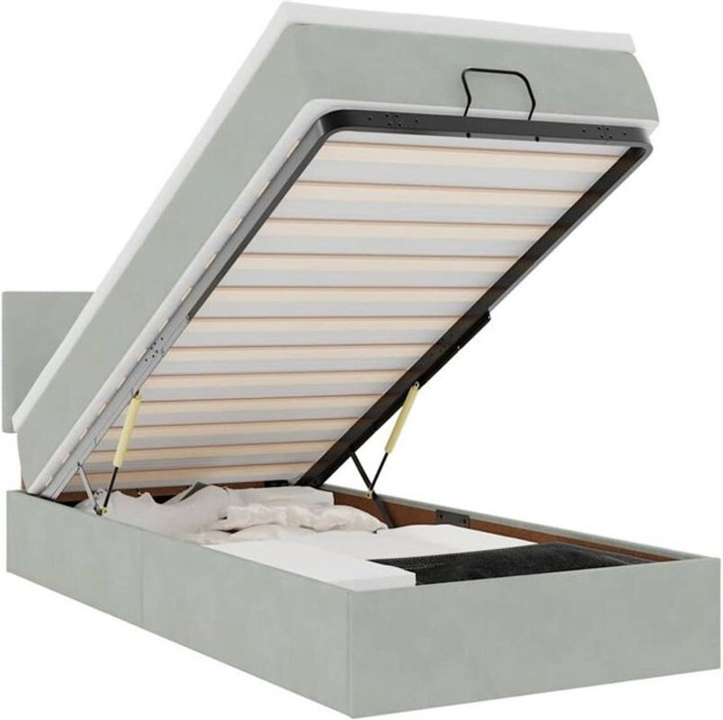 Vidaxl Ottoman Polsterbett mit Matratze aus Samt in Grau, B/T/H: 90 x 200 x 88 cm - Bild 1