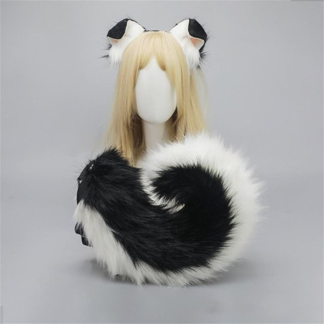 YIRAN Anime Hundeohren-Stirnband und Schwanz, 2-teiliges Set, Plüschtierohren Schwanz, Bunt / Mehrfarbig - Bild 1