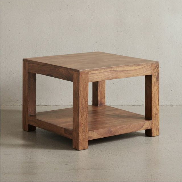KADIMA DESIGN Couchtisch NAKO aus Massivholz Sheesham in Braun im Landhausstil mit Ablagefach, B/T/H: 60 x 60 x 45 cm - Bild 1