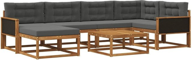 vidaXL Outdoor-Sofagarnitur L-Form aus Akazienholz mit 7 Kissen in Natur und Anthrazit - Bild 1