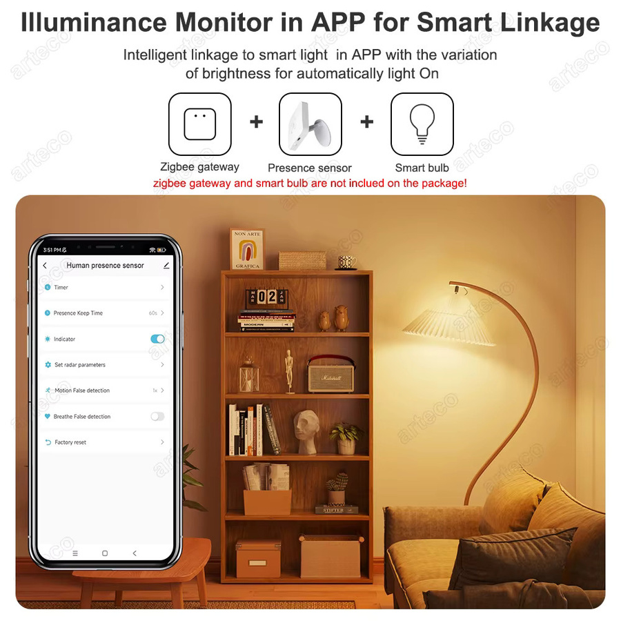 Tuya Smart Presence Detector MmWave Radar Motion Sensor mit WiFi und Zigbee zur Erkennung von Anwesenheit, Helligkeit und Entfernung in Weiß - Bild 3