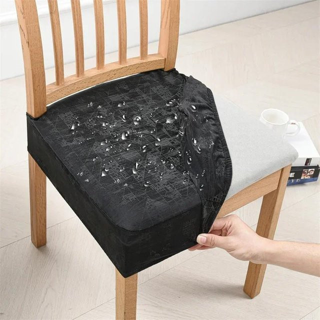 Wasserdichte elastische Stuhlbezüge aus PU-Leder für Esszimmerstühle, Schwarz - Bild 1