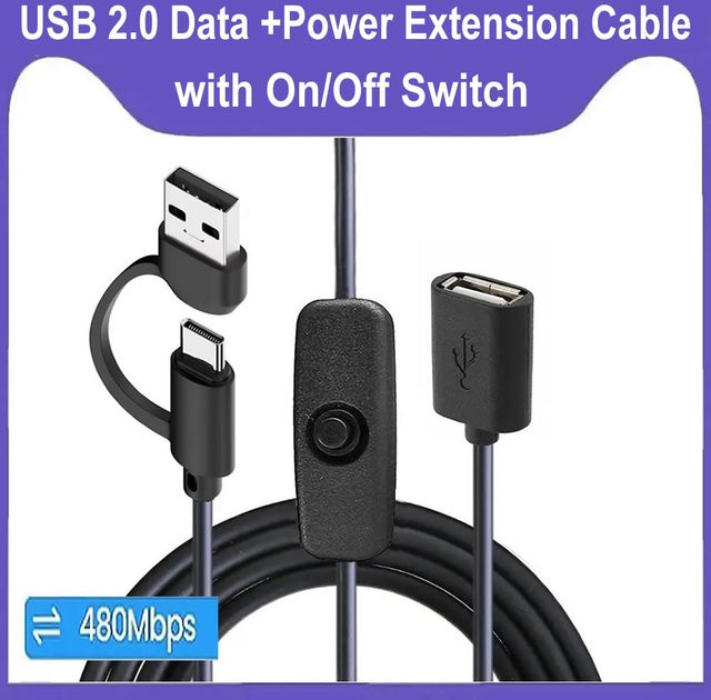 2-in-1 USB-C auf USB 2.0 OTG-Adapterkabel mit Schalter für Datensynchronisierung und Laden, Schwarz - Bild 1