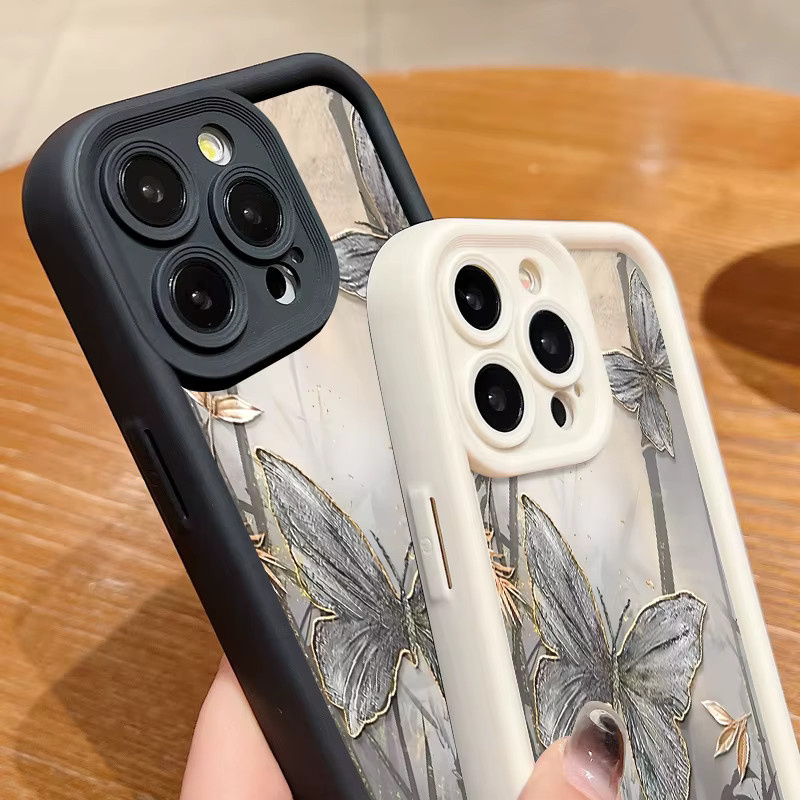 MOESOE Handyhülle mit Schmetterling-Bambus-Muster für iPhone 17 16 15 14 13 12 Pro Max Plus 11, stoßfeste Air Case TPU-Abdeckung, mehrfarbig/blau - Bild 3
