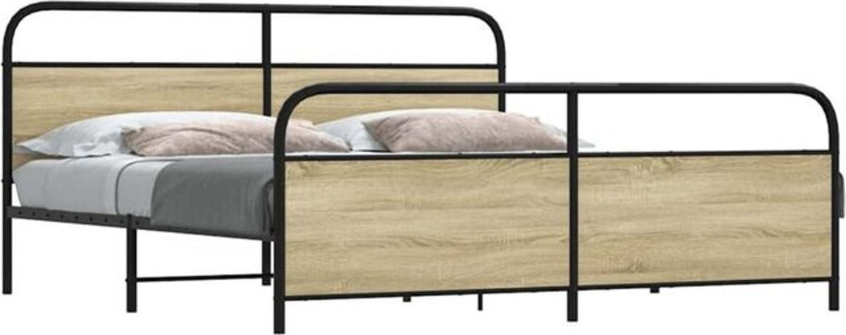 Metallbett Vidaxl in Sonoma-Eiche Natur im Industrial-Stil, B/T/H: 183 x 213 cm - Bild 1