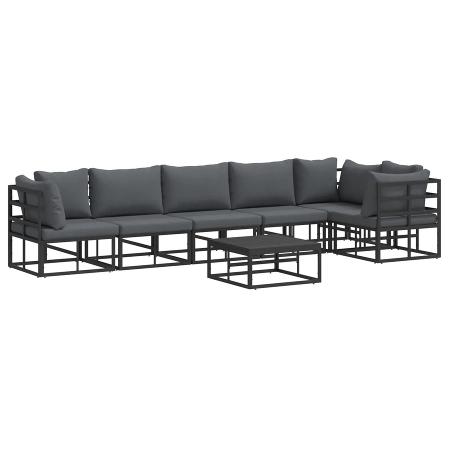 7-teiliges vidaXL Garten-Sofa-Set in U-Form mit Kissen aus Aluminium und Polyester in Schwarz - Bild 2