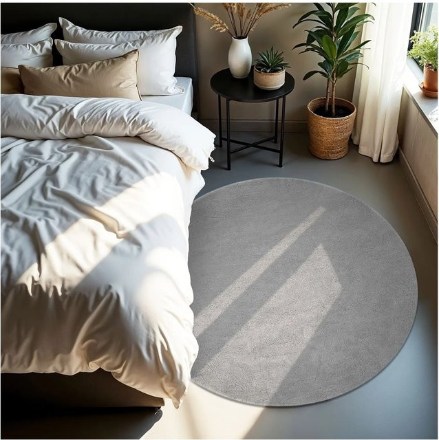 Tectake Kurzflorteppich Soft Zone Rund, Grau, Durchmesser: 120 cm, Höhe: 1,5 cm - Bild 1