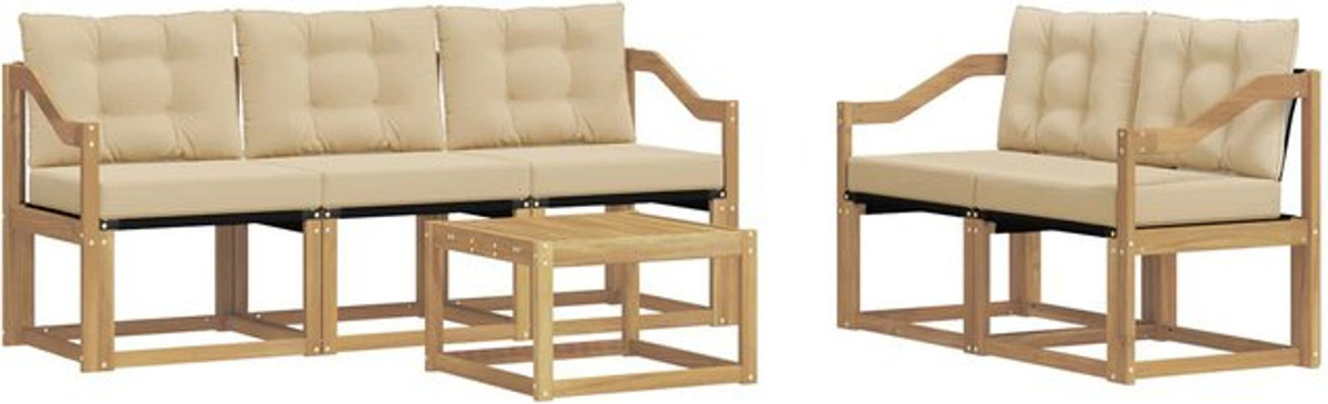 Modernes 6-teiliges Outdoor-Sofagarnitur Loungemöbel Set aus Akazie und Stoff von vidaXL in Weiß und Beige - Bild 1