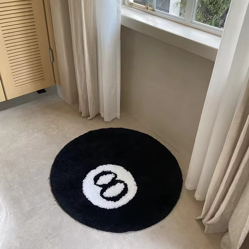 Runder 8-Ball-Teppich aus schwarzem Plüsch von Hoom-Dekor, weich und rutschfest - Bild 4