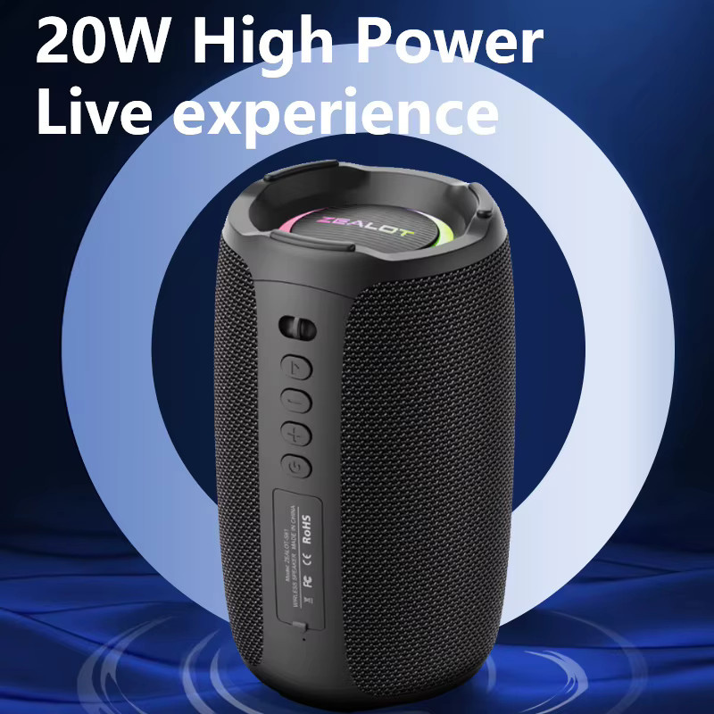 Zealot S61 Kabelloser Lautsprecher mit 20 W Leistung, Tragbarer Subwoofer mit 3000-mAh-Akku, EQ-Modus und Dual-Pairing in Schwarz - Bild 2