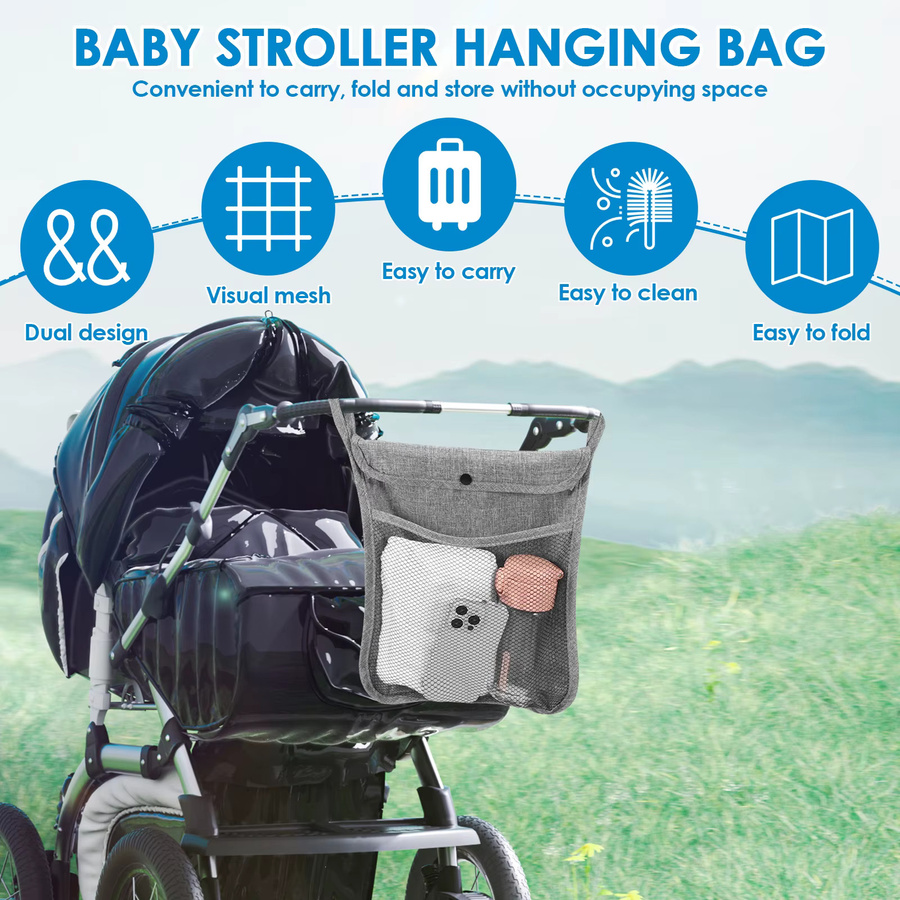 Willstar Baby Kinderwagen Organizer in Grau mit Doppel-Taschen und Mesh-Fächern - Bild 5