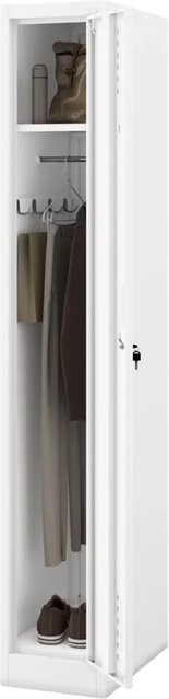 JAN NOWAK Umkleideschrank KACPER Spind aus Metall mit 1 Abteil, Etikettenhalter und Lüftungsschlitzen, Weiß, H x B x T: 180 x 30 x 50 cm - Bild 1