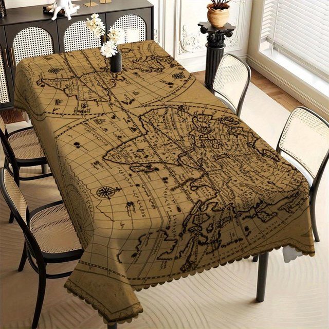 JMG Household Supplies Tischdecke mit Vintage Weltkarten-Print in Beige, rechteckig, fleckenabweisend und wasserabweisend, B/T: 140 x 200 cm - Bild 1