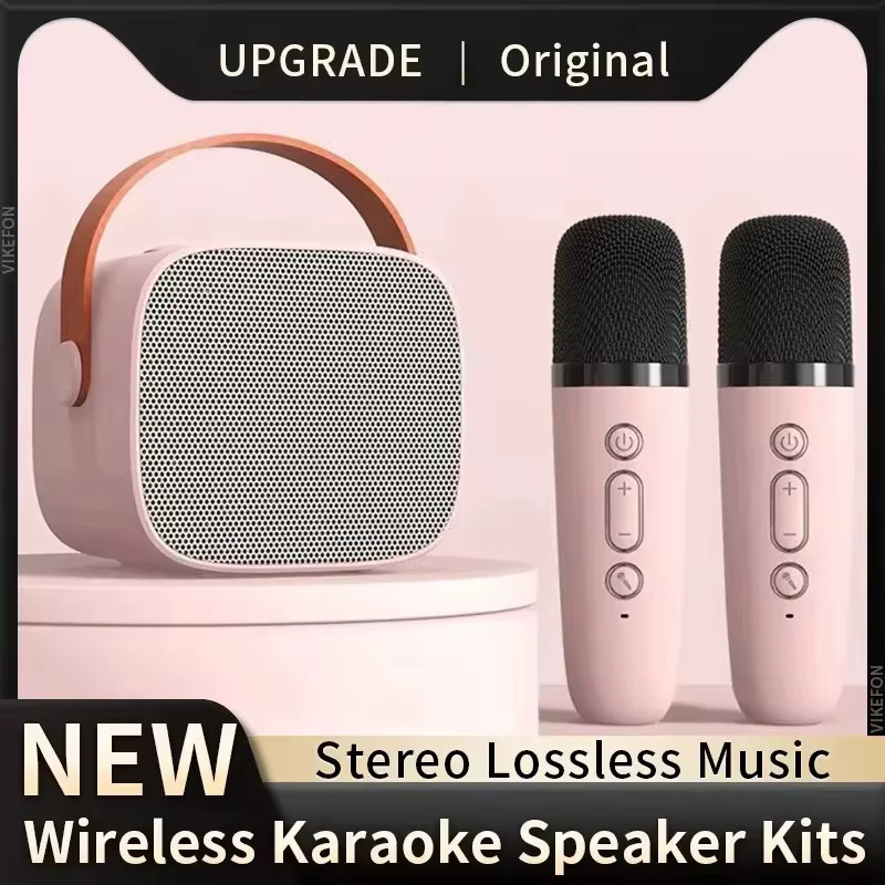 Tragbarer kabelloser Bluetooth Karaoke Lautsprecher mit Mikrofon von AyeBeau in Blau oder Pink - Bild 1