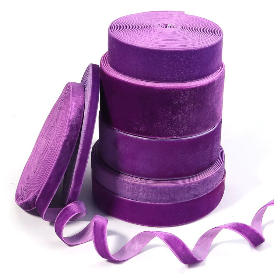 Lila Samtbänder mit einseitiger Beflockung für DIY-Geschenke und Weihnachtsdekoration, 5–10 Yards pro Rolle - Bild 3