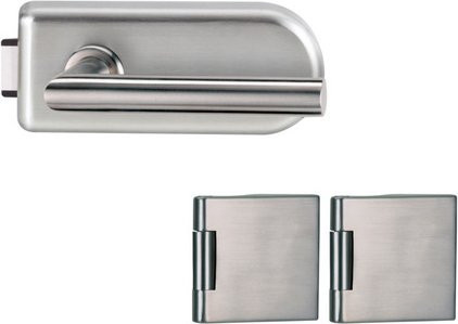NOVADOORS Glastürbeschlagset 3-teilig mit NOVA 297 Bändern in Silberfarben, B/H: 24,5 x 57 mm - Bild 1