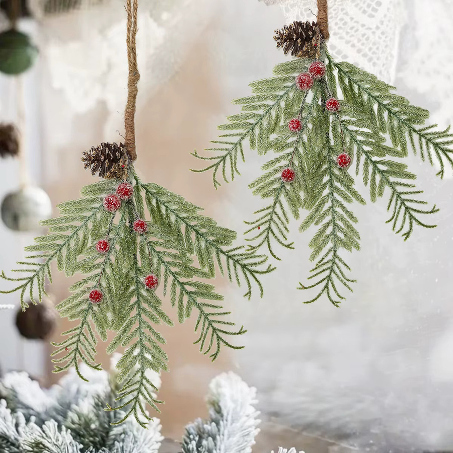 SIA FLOWER Weihnachtsanhänger mit künstlichen Pflanzen, roten Beeren und Kiefernnussschmuck in Grün und Rot - Bild 4