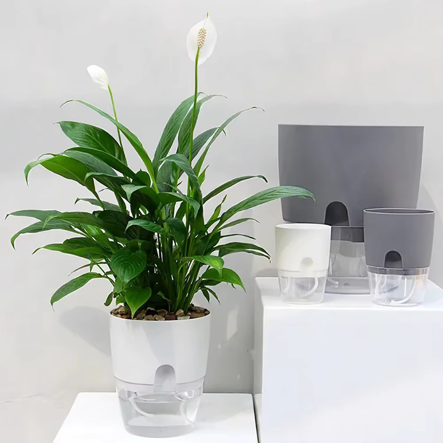 Selbstbewässernder Blumentopf aus transparentem Kunststoff mit Baumwollseil und Injektionsanschluss für Zimmerpflanzen in Weiß, Grau oder Transparent - Bild 3