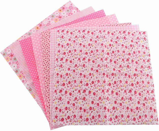 TOMTOP JMS DIY Baumwollstoff Quadrate Set, 7 Stück, Rosa und Weiß, B/T: 25 x 25 cm - Bild 1