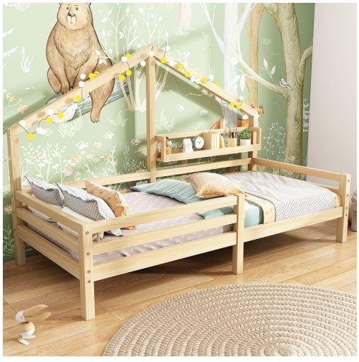 MUVOE Kinderbett aus Massivholz mit Regal im skandinavischen Stil, Breite: 90 cm, Tiefe: 200 cm - Bild 1