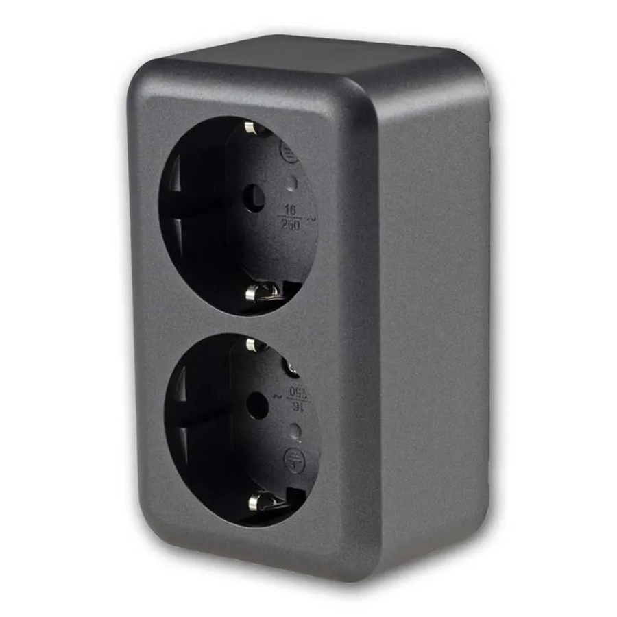 ChiliTec FASKO Doppel Steckdose Aufputz Anthrazit IP20 250V 16A - Bild 2