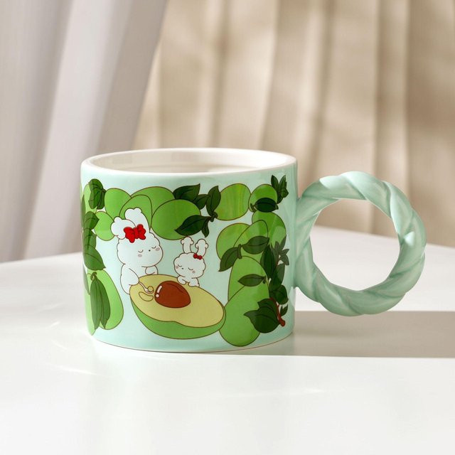 Yiran Furniture Keramiktasse mit Cartoon Hase und Herz Design, Mehrfarbig, 350 ml - Bild 1