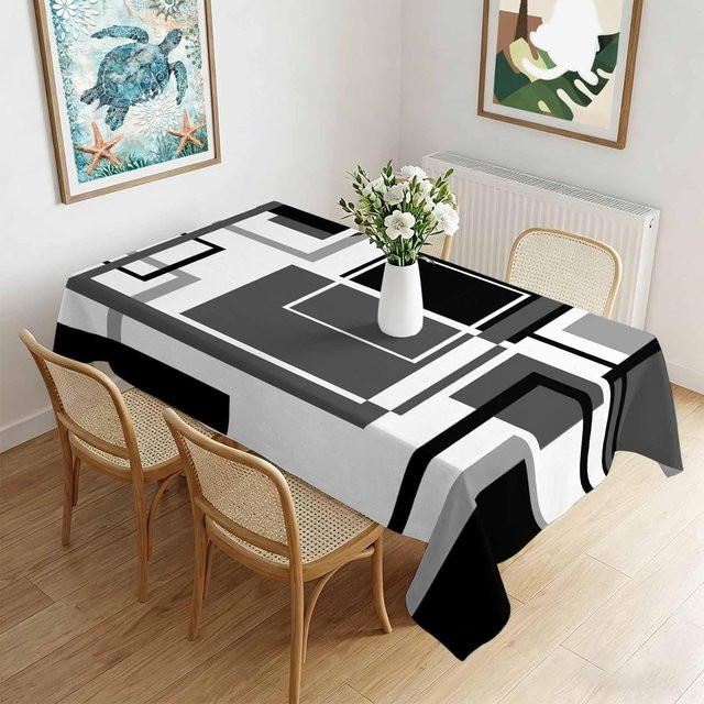 Rechteckige Tischdecke von JMG Household Supplies mit abstraktem geometrischem Druck in Rot, Schwarz und Weiß, wasserabweisend und waschbar, B/T: 140 x 140 cm - Bild 1