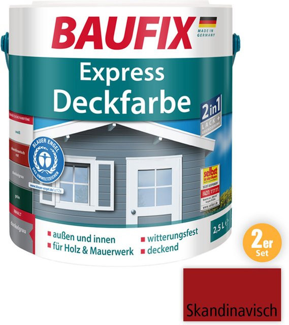 Baufix 2in1 Express Deckfarbe für Holz, Rot, matt, 2 x 2,5 l - Bild 3