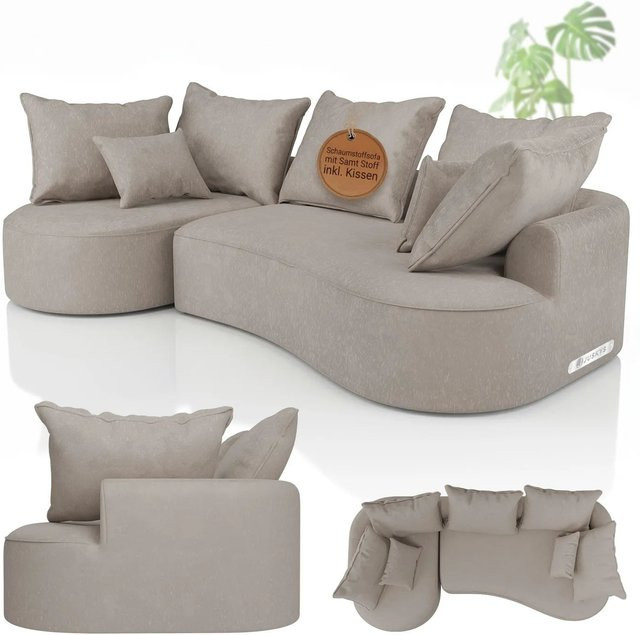 Juskys Sofa Tirano Ecksofa in L-Form als 4-Sitzer mit Ottomane links, Samt Beige inklusive Kissen - Bild 1