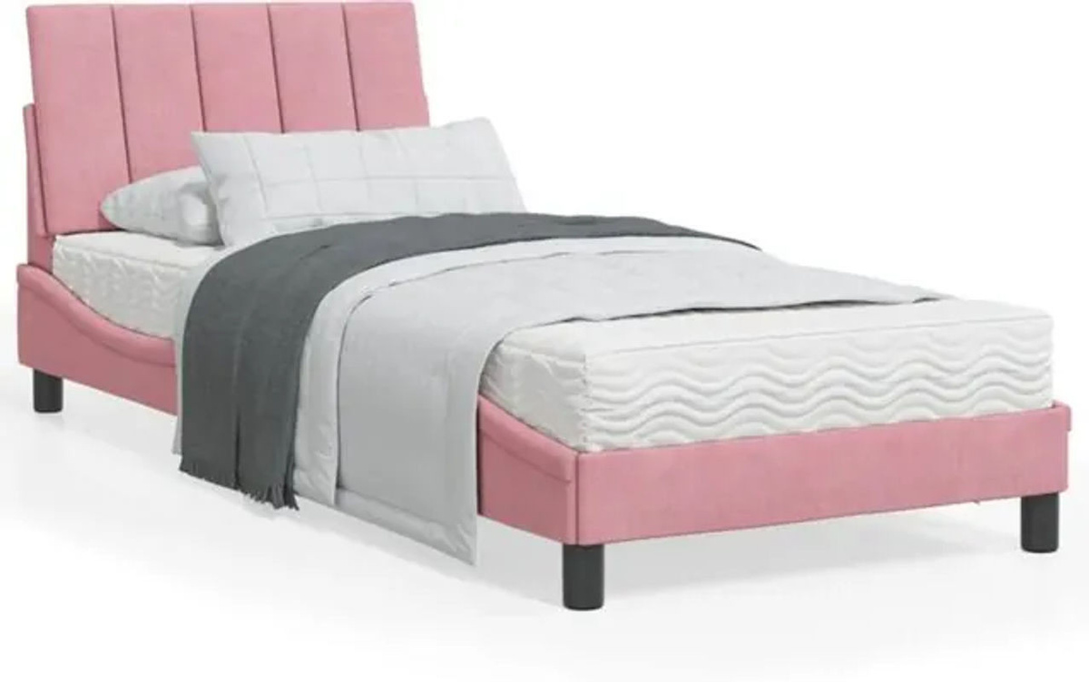Modernes Polsterbett Hanko mit Matratze von Vidaxl in Rosa aus Samt und Metall, B/T/H: 90 x 190 cm - Bild 1