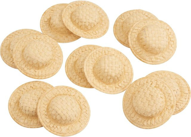 VBS Strohhüte in Natur und Beige, 12 Stück, Durchmesser: 5 cm - Bild 1