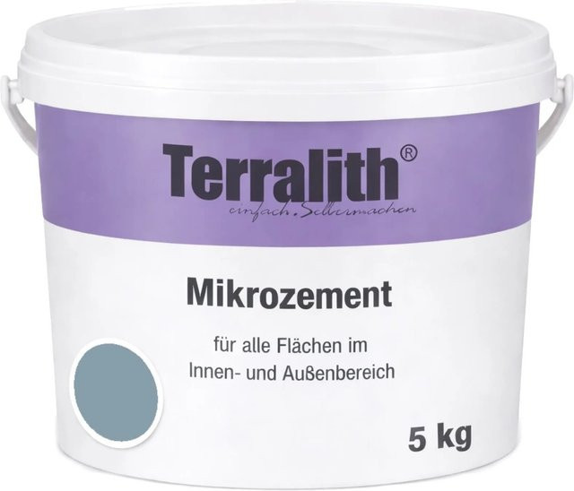 Terralith Mikrozement Fix & Fertig LFW0393 Wasserbasiert in Blau und Grau, 5 kg für 3,5 qm, Körnung 0-2 mm - Bild 1