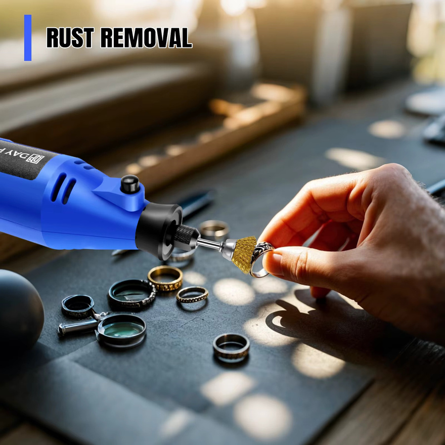 DayPlus Mini-Elektroschleifer Rotationswerkzeug in Blau mit 135 W Leistung, variable Geschwindigkeit 10000–32000 U/min und 252-teiligem Zubehörset für Holz, Metall und Bastelarbeiten - Bild 7