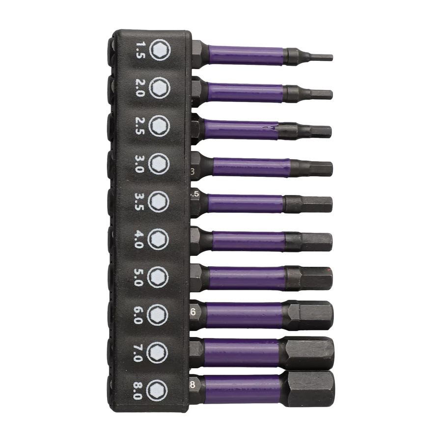 VIBRATITE 10er Set Hex Kopf Schlüssel Bohrer mit magnetischem 1/4 Zoll Quick Release Bit Halter und Schraubendreher Bits in Lila, H1,5-H8 - Bild 3