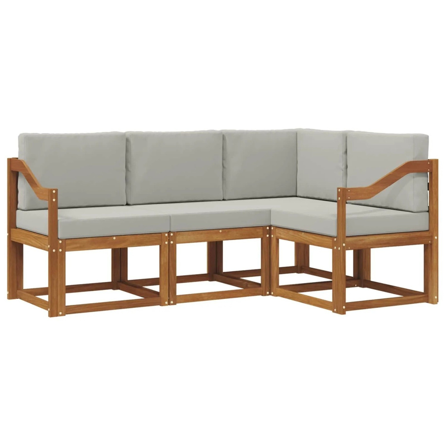 vidaXL Outdoor-Sofagarnitur L-Form aus massivem Akazienholz mit Kissen in Natur und Hellgrau - Bild 2