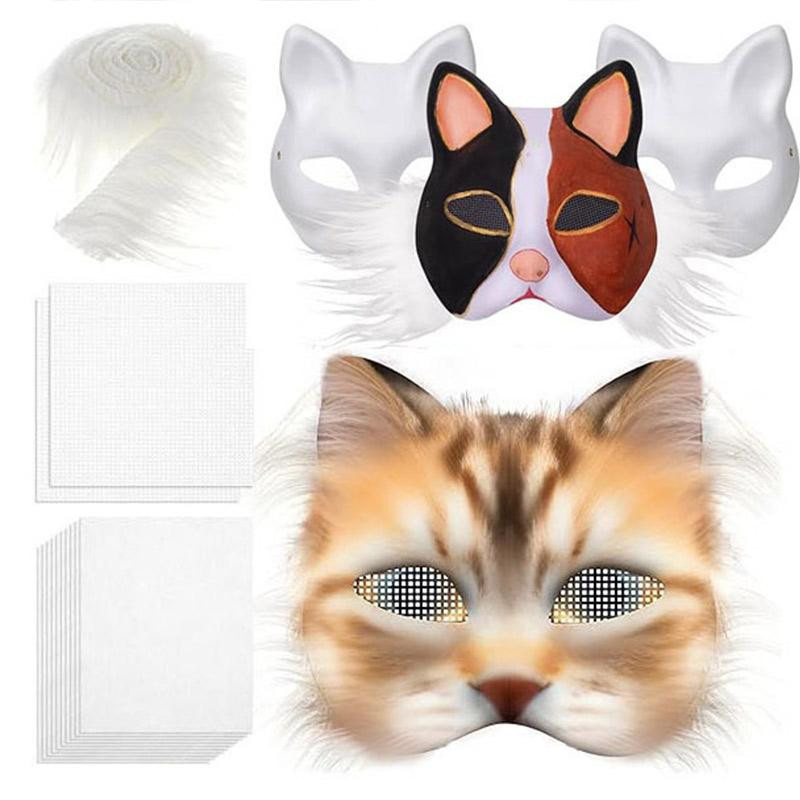 DIY Weißer Zellstoffmasken-Therian-Masken-Set Tier Fuchs Katzenmaske - Bild 2