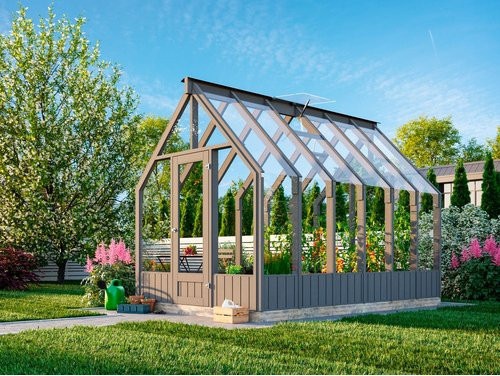 Gartenhaus PALMAKO Emilia aus Fichte in Grau mit Satteldach, B/T/H: 378 x 363 x 286 cm - Bild 1