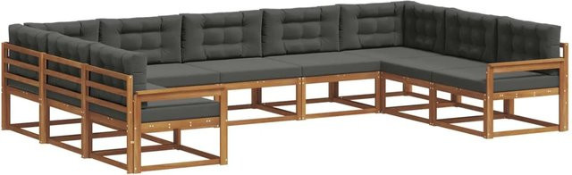 vidaXL Outdoor-Sofagarnitur 9-teilig in U-Form aus massivem Akazienholz mit Kissen in Anthrazit und Natur - Bild 1