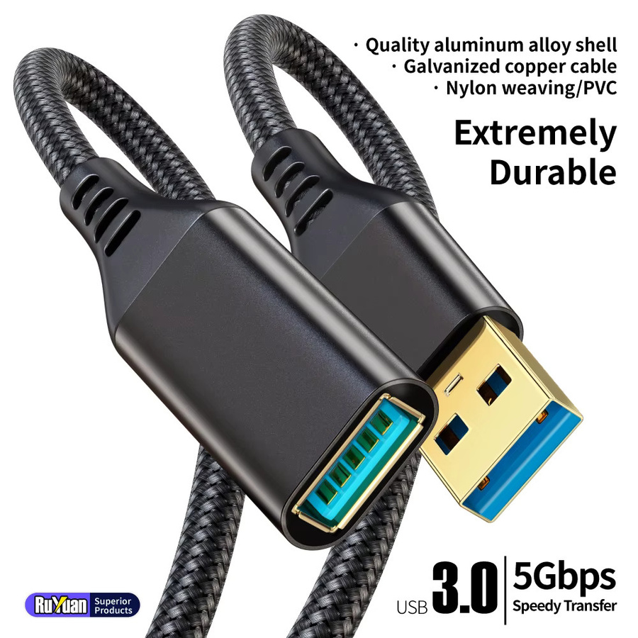KakuuCa USB 3.0 Verlängerungskabel Stecker-zu-Buchse in Schwarz zum schnellen Laden und Synchronisieren für Tastatur, Maus und Festplatte - Bild 6