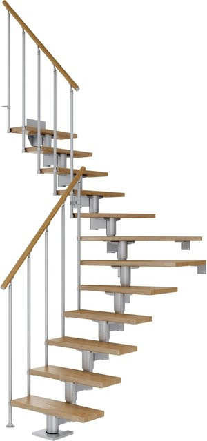 Dolle Mittelholmtreppe Cork Eiche Perlgrau 1/4 gewendelt Breite: 292 cm, Tiefe: 75 cm - Bild 1