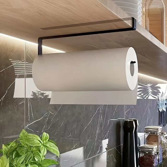 DUTRIEUX Wandmontierter Küchen-Organizer für Kunststofffolie, Aluminiumfolie und Geschirrtücher inklusive Papierhandtuchhalter in Schwarz oder Weiß - Bild 1