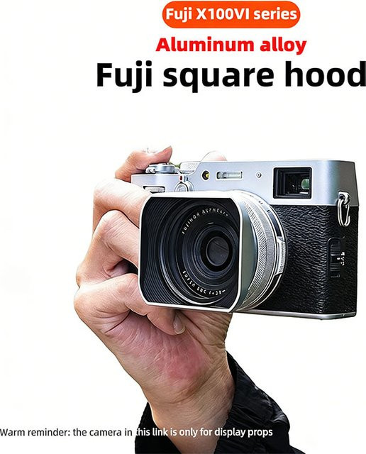 Premium Aluminium-Gegenlichtblende in Silber für Fujifilm X100VI X100F X100S X100T Kameras mit Adapterring - Bild 1