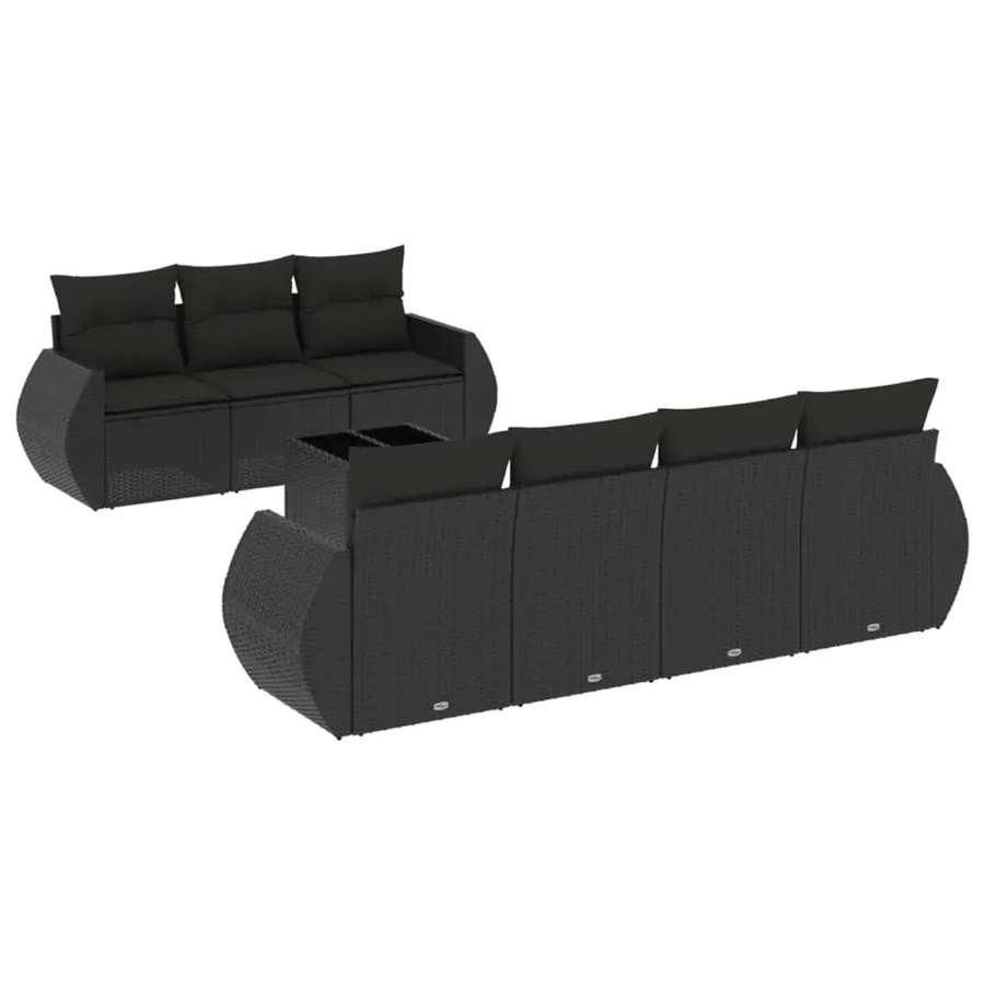 vidaXL 8-teilige Garten-Sofagarnitur aus Polyrattan in Schwarz mit Tisch und Kissen - Bild 2