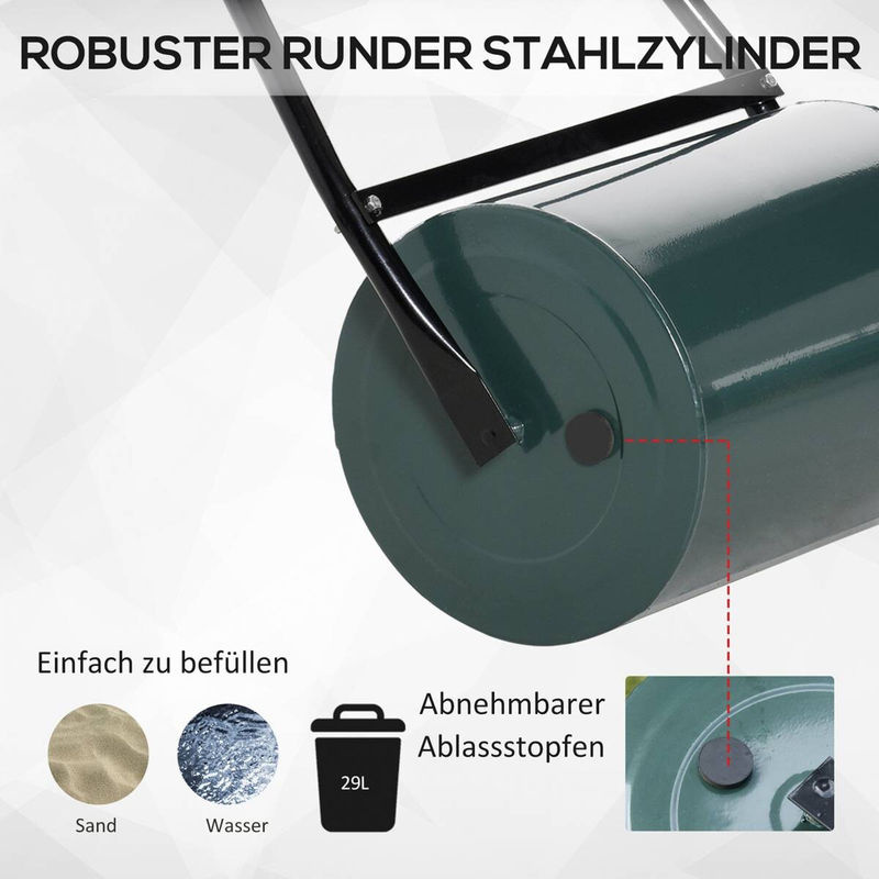 Outsunny Rasenwalze aus Metall in Grün mit U-Griff, B/H/L: 102 x 30 x 50 cm, 40l Wasser- oder Sandfüllung - Bild 2