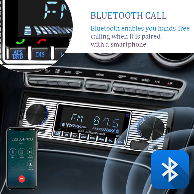 Hippcron 1 DIN Autoradio Stereo Digital MP3 Player mit Bluetooth, USB-A, FM, AUX und Freisprecheinrichtung in Schwarz - Bild 3
