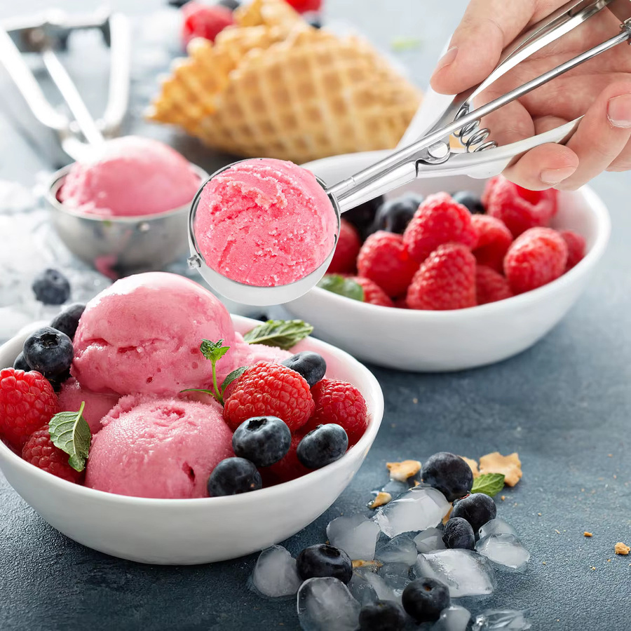 3er Set Eisschaufeln aus Edelstahl in Silber, multifunktionale Portionierer für Eis, Kekse und Fleischbällchen - Bild 2