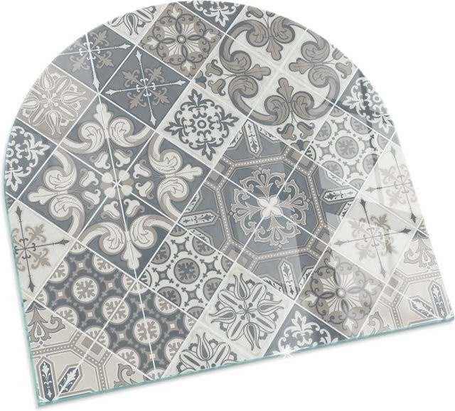 Tulup Glasplatte für Kamin mit Mosaikmuster in Grau, Halbkreis, B: 100 cm x T: 100 cm - Bild 1