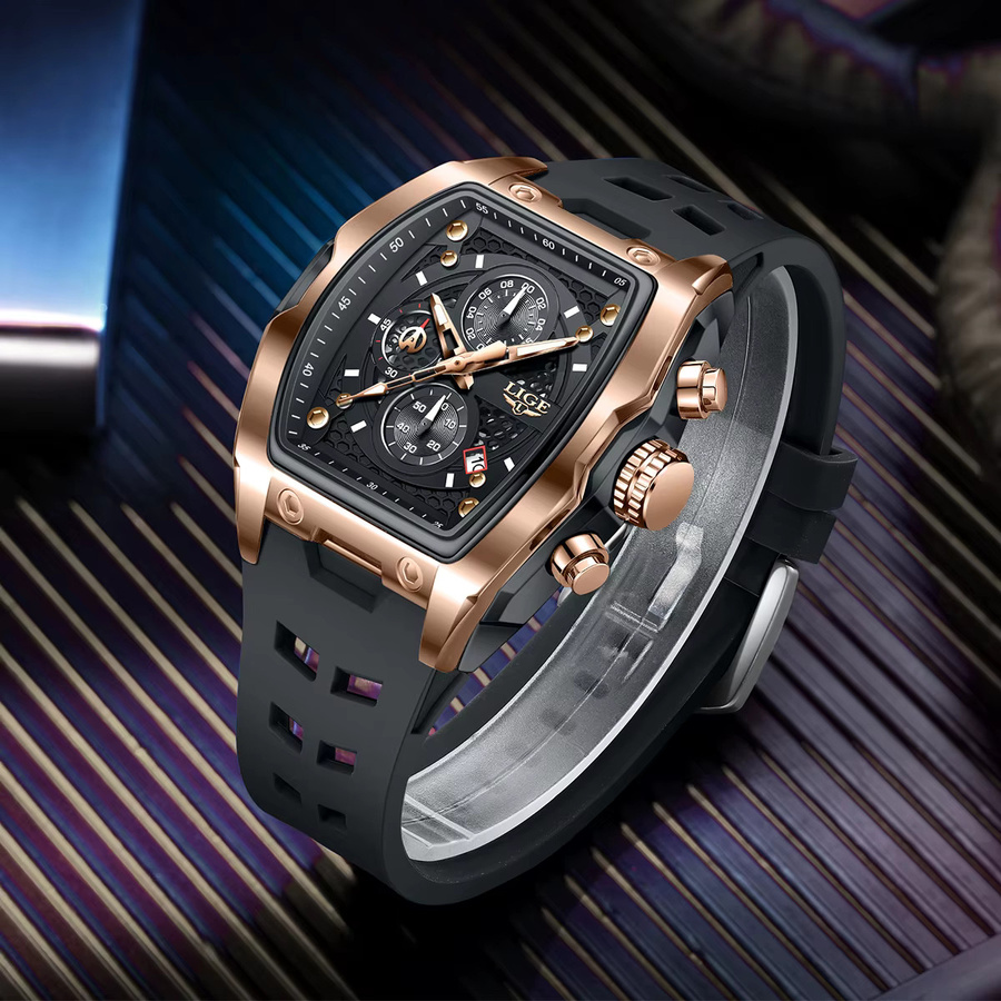 LIGE Armbanduhr Chronograph, Quarz, Edelstahl, Silikon, Schwarz, Herren - Bild 2